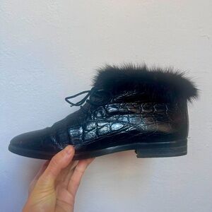 Authentic Crock 🐊 and real Mink booties by Bruno Magli Made in Italy  sz 7.5
